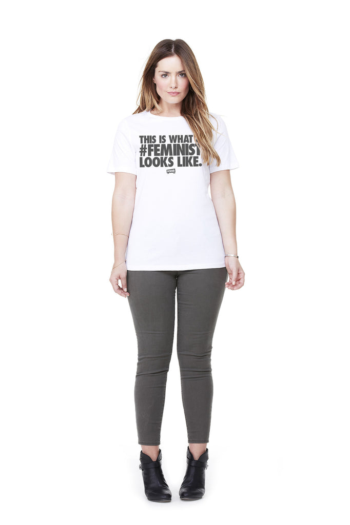 Women's Fitted 100% Cotton "#Feminist" Tee - Gray